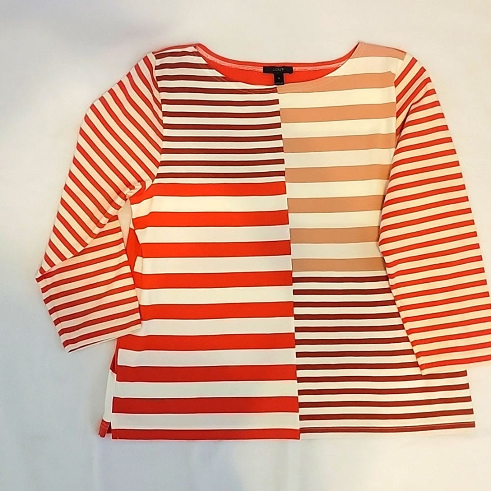 Red, Burgundy & White  stripes JCrew boat neck cotton pullover shirt/top